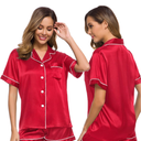 SWOMOG Womens Silk Satin Pajamas Set Short Sleeve Sleepwear Button Down Top and Shorts Loungewear 2 Piece Pjs Set, XXL