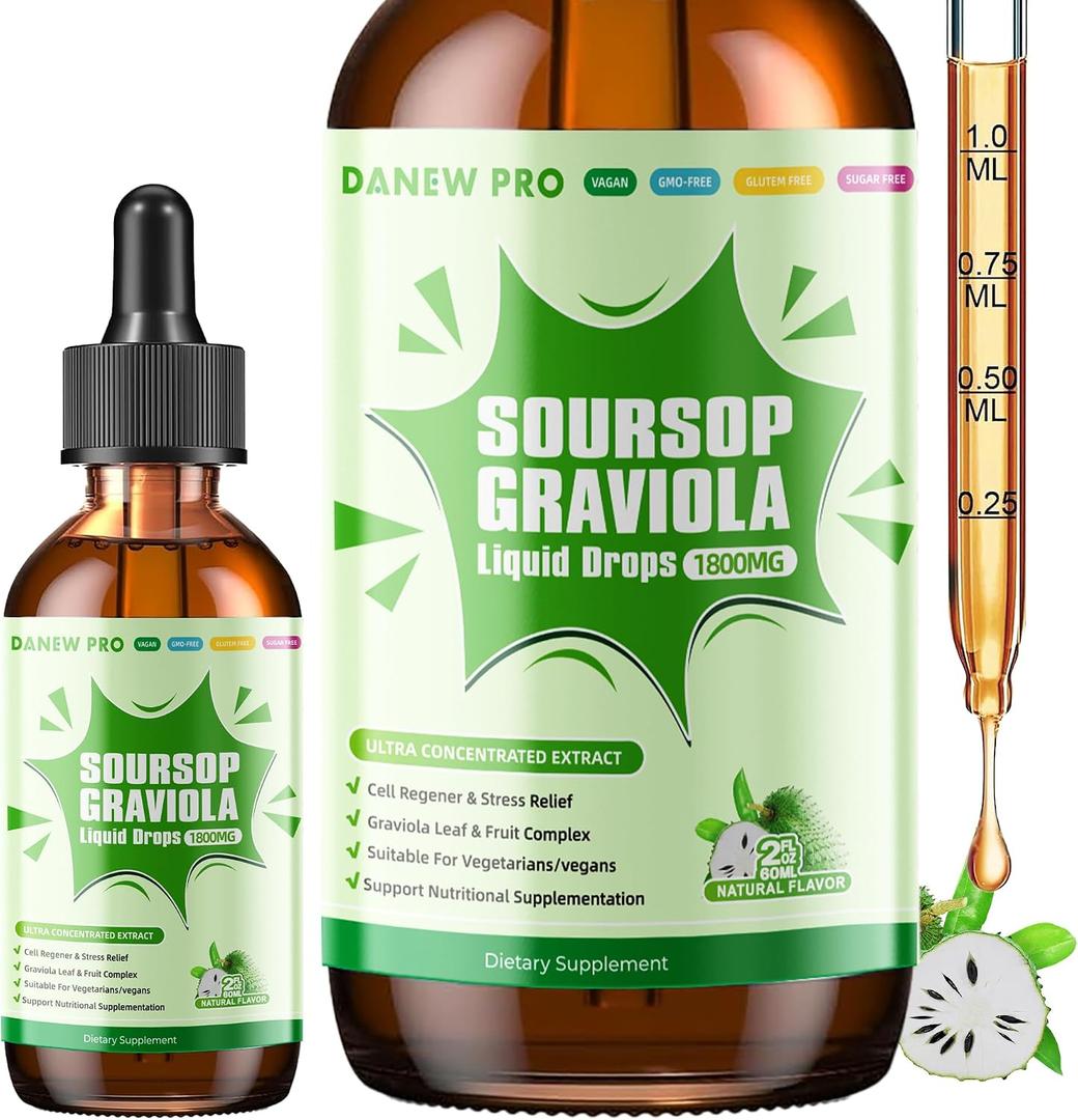 Soursop Graviola Leaf Extract Liquid Drop for Cell Support & Regeneration, Immune Boost, Relax, Liver and Sleep, Soursop Bitters Liquid, Herbal Goodness, Sugar/Gluten Free, Original Flavor, 2 Fl Oz