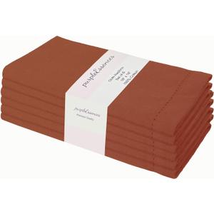 PurpleEssences Rust Set of 6 Hemstitch Cloth Dinner Napkins 100% Cotton - Soft Durable Washable - Ideal for Wedding Christmas Holiday Winter - Perfect Everyday Use Table Linen 18x18 - Rust