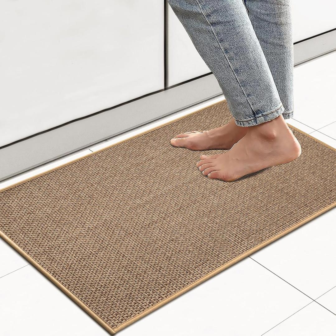 Artnice Small Kitchen Mats for Floor, 16x24 Rubber Backed Absorbent Kitchen Rugs, Woven Floor Runner Rug for in Front of Sink Door Hallway Home, Non-Slip Washable (Beige)