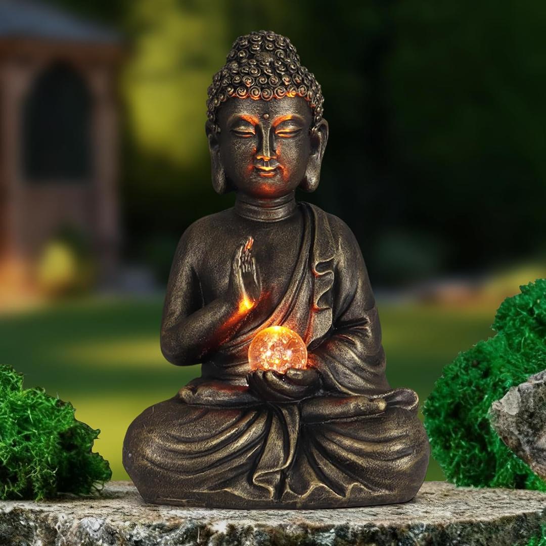 nawaza Buddha Statue Garden 9 Solar Resin for Home Decor Yard Garden Patio Lawn Ornaments, Prayer Spiritual Living Figurine, Decor Outdoor Buddha Figurine Premium Bronze