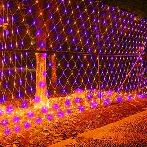 Dazzle Bright Halloween 360 LED Net Lights, 12FT x 5FT Connectable Waterproof String Lights Clear Wire with 8 Modes, Halloween Decorations for Indoor Outdoor Party Yard Garden Decor, Purple & Orange