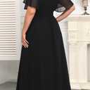 Talisea Plus Size Formal Dresses - Wedding Guest Bridesmaid Evening Prom Chiffon V Neck Ruffle Short Sleeves Long Dress Women (Black). Size 18W