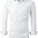 Beninos Men's Dress Shirts Solid Long Sleeve Texture Formal Shirt Business Casual Button Down Shirts (White) S