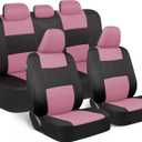 BDK PolyPro Car Seat Covers Full Set in Pink on Black, Front and Rear Split Bench Seat Covers for Cars, Easy to Install Car Seats Cover Set and Accessories for Auto Trucks Van SUV - Pink