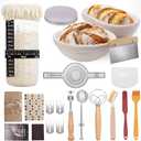 Sourdough Starter Kit-21 Piece Ultimate Bread Baking Supplies Set with Banneton Proofing Basket (9" Round & 10" Oval), Dough Jar, Bread Lame, Whisk & Tools, Complete Sourdough Kit for Beginners
