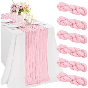 6 Pieces Pink Easter Spring 10FT Cheesecloth Table Runner Boho Gauze Fabric Table Runner Rustic Sheer Runner for Wedding Birthday Baby Shower Party Boho Table DecorationPink