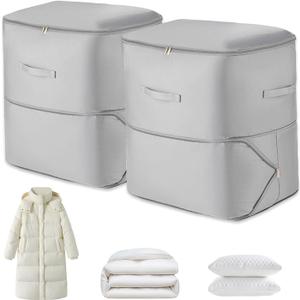 2Pcs Super Space Saving Self Compression Organizer, Quilt Storage Bags, Self Compression Storages Bags, Storage Bags for Quilts, Sweaters, Blankets (grey)