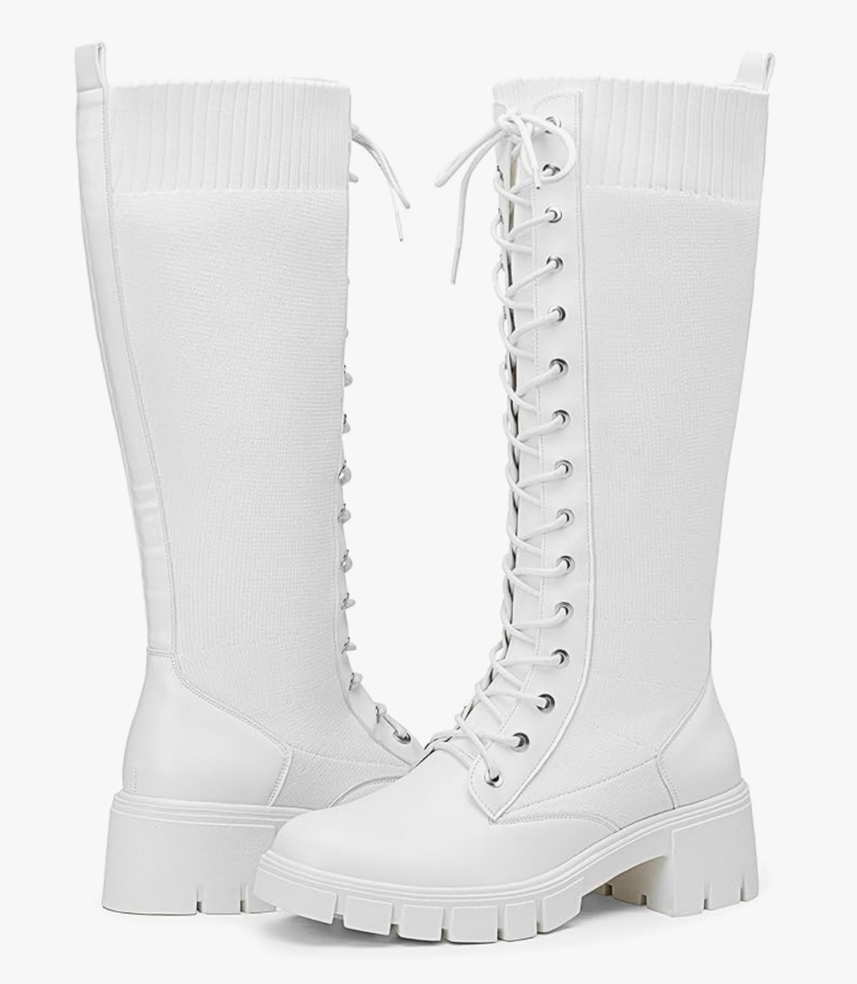 Vepose Women's 953 Lace Platform Combat Knee High Boots with Comfort Chunky Heel, Size 8