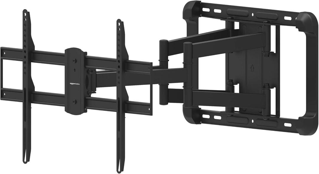 Amazon Basics Heavy Duty Extension Dual Arm, Full Motion Articulating TV Mount with Tilt and Swivel for 37" to 80" TVs up to 132 lbs, VESA Compatible, Fits LED LCD OLED Flat Curved Screens, Black