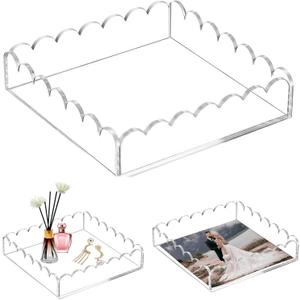 Acrylic Scalloped Tray with Magnetic Mat,  Clear Rectangular, and Includes Anti-Slip Pads(8 * 8 * 2")