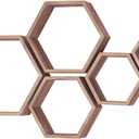 Hexagon Shelves for Wall,Hexagon Floating Shelf Set of 5,Honeycomb Shelves Octagon Hanging Cube Rustic Wood Wall Mounted for Living Room Bedroom Kitchen Bathroom Office Home DecorCarbonized Brown