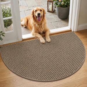 Dirt Trapper Door Mat 26" x 40", Non-Slip, Half Circle, Beige