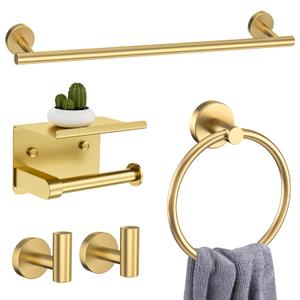 5-Piece Towel Bar Set Brushed Gold Bathroom Hardware Accessories Set Includes Multi-Purpose Toilet Paper Holder,Towel Holder Sets for Bathroom Stainless Steel Wall-Mounted 23.6in