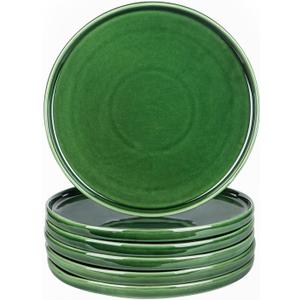 vicrays Ceramic Dinner Plates Set - Porcelain 10 Inch Flat Steak Pasta Pizza Plate Home Party Restaurant Plate Scratch Resistant Microwave Oven and Dishwasher Safe Set of 6 Green