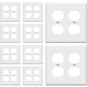 ENERLITES Duplex Receptacle Outlet Wall Plate, Gloss Finish, Midway Size 2-Gang 4.88" x 4.92", Unbreakable Polycarbonate Thermoplastic, UL Listed, 8822M-W-10PCS, White (10 Pack)