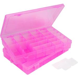 False Nail Container, 36-Gird Plastic Nail Art Organizers Storage Box with Adjustable Dividers, False Jewelry Diamonds Charms Nail 3D Decorations Manicure Accessory Holder Case, 2 Packs