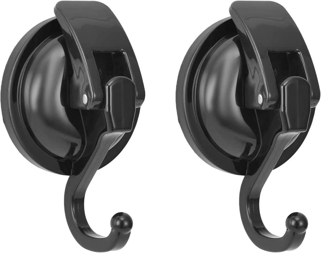 Khdrvok Heavy Duty Vacuum Wreath Cup Hook, No Hole Punched, Black-Plated Polished Super Suction for Kitchen, Bathroom and Restroom, ABS Plastic and TPU Rubber, 2 Pack