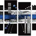YPY Black Blue Canvas Wall Art - 4 Panels Modern Abstract Picture Set for Home Decoration - Extra Large Contemporary Painting Artwork Ready to Hang Living Room Bedroom W64 x H42