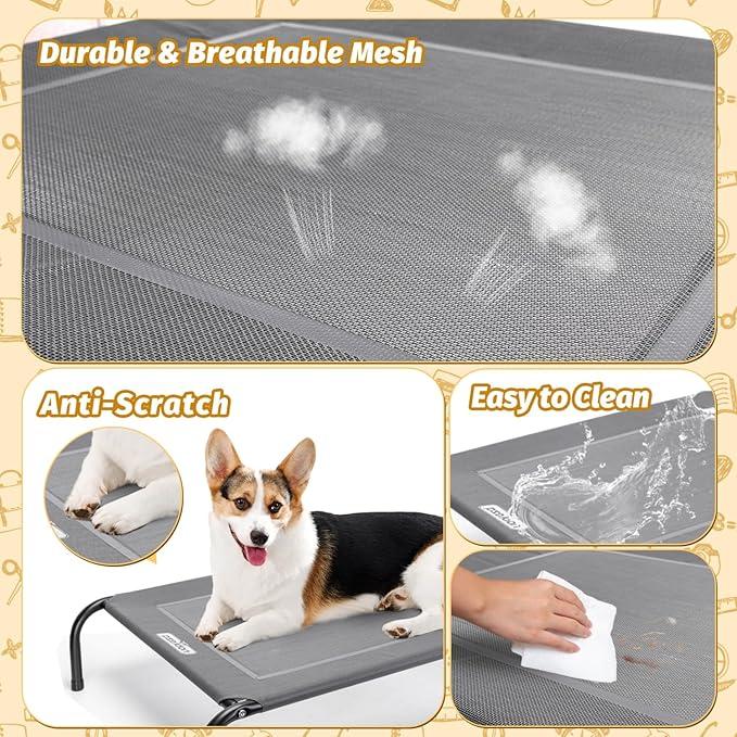 Nobleza Raised Pet Cot Beds for Small to Medium Dogs & Cats, Outdoor Elevated Bed Fits Up to 150 LBs, Washable, Non-Slip Feet, 34.3"X 25.6" Grey