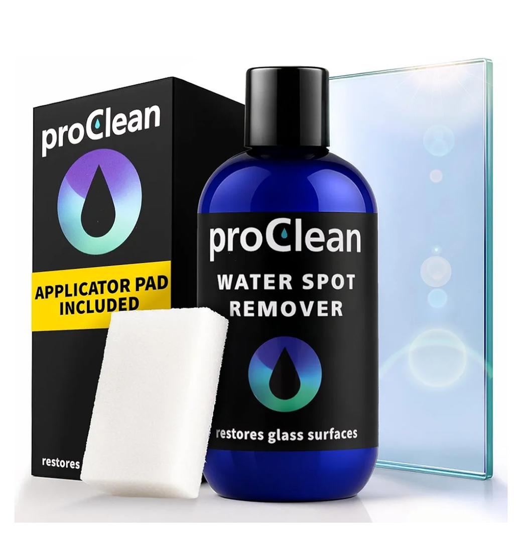 GlasWeld ProClean Hard Water Stain Remover for Glass & Metal – Non-Acid Water Spot Remover with Applicator Pad for Glass, Car Windshield, Shower, Mirror & Boat Windows - Bathroom Cleaning Supplies