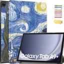 Case for Samsung Galaxy Tab A9 Plus/A9+ Tablet 5G 11" 2023 Model (SM-X210/X216/X218), Multi-Angle Stand Slim Hard Back Trifold Shell Smart Cover with Auto Wake/Sleep, Starry Night Van Gogh (01# Starry Night Van Gogh)