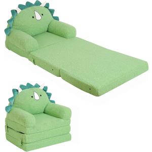 Kids Sofa, Sherpa Couch with Tri-Layer Foam Cushions, Comfy Seating for Kids Age 18 Months and Up, Green (Small)