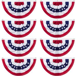 Motiloo American Pleated Fan Flag Bunting - 1.5x3Ft Patriotic Half Fan Banner for 4th of July, Memorial Day - Indoor/Outdoor Decoration (Set of 8)