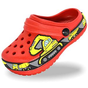 FolHaoth Toddlers Cute Cartoon Excavator Racecar Pattern Boys Girls Clogs Slip On Lightweight Breathable Kids Sandals Non Slip Indoor Outdoor Beach Pool Shower Slippers Shoes Size 28
