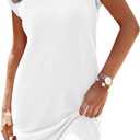 Wenrine Womens Summer T Shirt Dress Casual Cap Sleeve Crewneck Loose Shift Mini Dresses (Medium)