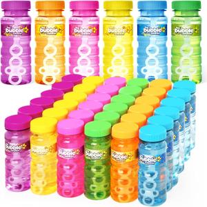 Shemira 48 Pcs Bubble Bottles with Wand, Bubble Party Favor Supply for Summer Indoor & Outdoor Activities, 4 OZ Bubble Solution Summer Toy in 6 Colors, Party Favor & Birthday Party Supplies