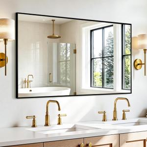 Rectangular Bathroom Mirror, 55"x30" Black Metal Framed Vanity Mirror