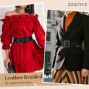 XZQTIVE Women Wide Belt for Dresses Fashion Thick Braided Leather Belts with Square Buckle, Woven Waistband for Ladies (Black) | Waist Size 39-44 inch