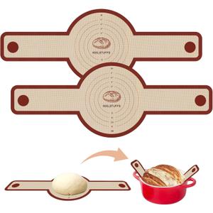 Silicone Bread Sling for Dutch Oven, 2 PCS Non-Stick & Easy Clean Reusable Silicone Baking Mat with Long Handles, Easy to Transfer Sourdough Bread (Red)