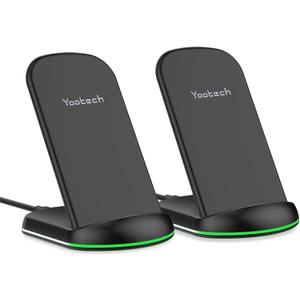 2 x Yootech [2 Pack] Wireless Charger,10W Max Wireless Charging Stand,Compatible with iPhone 17/17 Pro/17 Pro Max/Air/16/15/14/13/SE 2022/12/11/X/8,Galaxy S25/S24/S23(No AC Adapter)