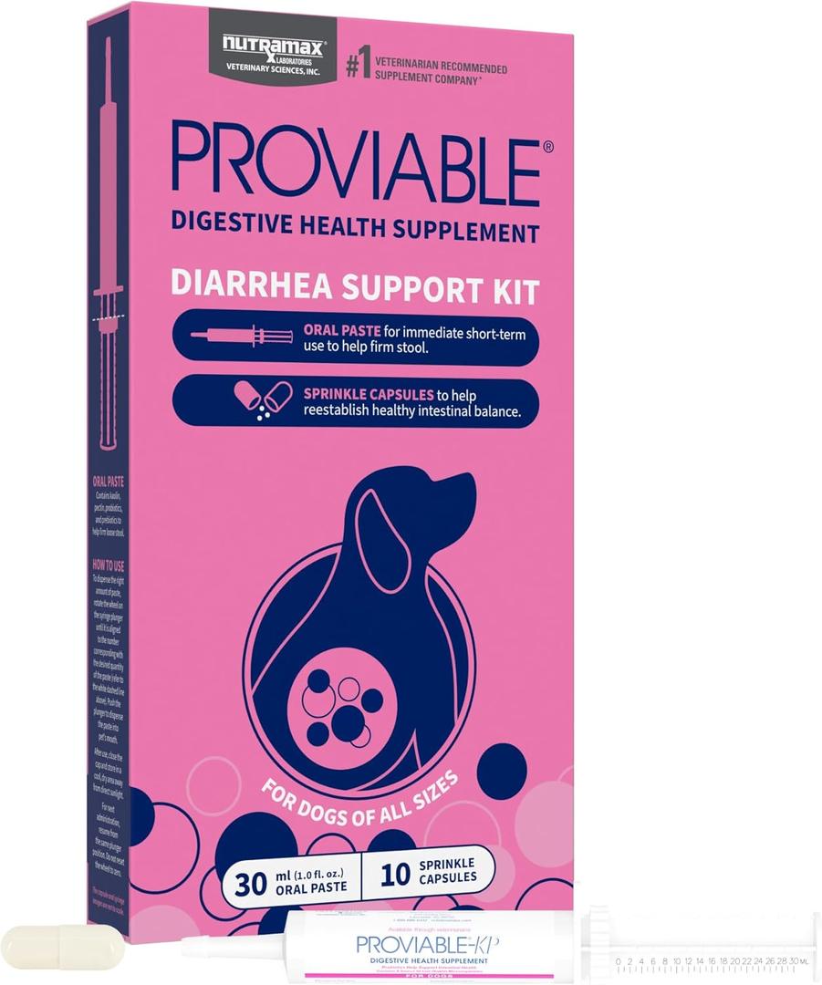Nutramax Proviable Probiotics for Dogs, Diarrhea Support Kit, Digestive Health Supplement with Multiple Strains of Bacteria, Plus Prebiotics, Kaolin and Pectin, 30 ml Paste and 10 Capsules BBD: 06-2027