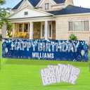 Large Blue Birthday Banner with Personalized Letter Stickers - Custom Navy Blue Silver Happy Birthday Yard Banner DIY Sign for Men Women Birthday Party Supplies Outdoor Indoor