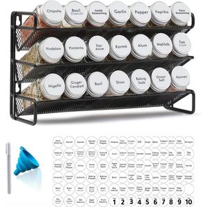 SpaceAid Spice Rack Organizer with 21 Spice Jars, 386 Spice Labels, Chalk Marker and Funnel Set for Cabinet, Countertop, Pantry, Cupboard or Door & Wall Mount - 21 Jars, 13.4" W 9" H, White