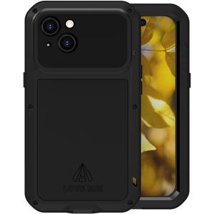 LOVE MEI Compatible with iPhone 15 Case, Outdoor Sports Waterproof Military Heavy Duty Shockproof Dust/Dirt Proof Hybrid Aluminum Metal+Silicone+Tempered Glass Full Body Case Hard Cover (Black)