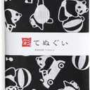 KOMESICHI irodori Japanese Traditional Towel Tenugui Panda (Black) 12.99 x 34.64 in with Tenugui Iroha (English Manual) Without Fray Prevention