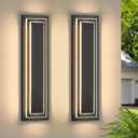 23.6 in Outdoor Wall Light Fixture,Black Outdoor Modern Square Wall Lights for Hallway, 2-Tier Garage Side Wall Sconces,Waterproof Front Porch Light Integrated 3000K 36W LED Light Bead,2PCS