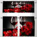 Red Wine Rose Kitchen Curtains and Valances Set 3 Pieces Red Rose Kitchen Curtains Floral Window Treatments for Cafe Living Room (52"W x 36"L (Pack of 1), Black)
