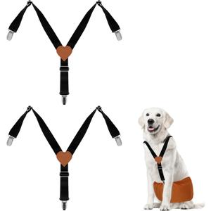 2Pcs Premium Dog Suspenders for Diapers, Belly Bands, Dog Apparel, Adjustable Elastic, for Medium Dogs (Black M) (Medium (Back length 8.9"-15.9"))