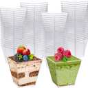 100 Pack 8 Oz Appetizer Cups, Charcuterie Cups, Mini Square Dessert Cups, Jello Cups, Pudding Cups, Parfait Fruit Cups Plastic Disposable Dessert Cups for Party Wedding Bridal Shower Catering Supplies