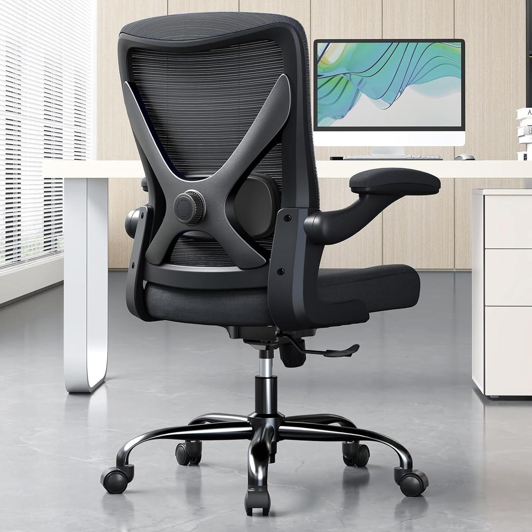 Ergonomic Office Chair with Lumbar Support - Adjustable Computer Desk Chairs for Home Office, Gaming, and Work - Comfortable and Supportive Desk Chairs for Adults (Black), Medium