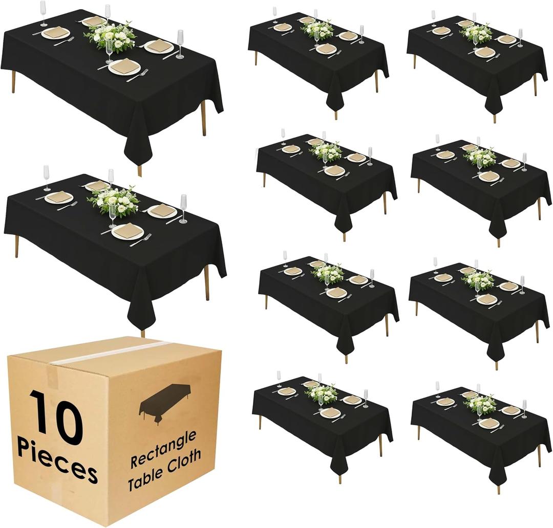 Craft And Party 10 Pack 90 x 132 Inch Black Rectangle Tablecloth, Polyester Fabric Washable Table Cloth for Home, Party, Wedding or Restaurant Use.