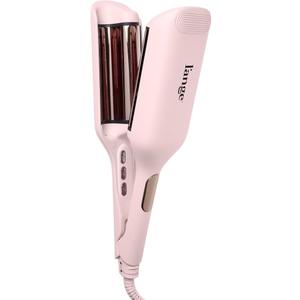 L'ANGE Hair SculptWaver Titanium Deep Wave | 1.3 Inch Hair Crimper for Effortless Beach Waves | 3 Barrel Hair Waver with Adjustable Heat | Dual Voltage & Smart Timer | Blush - Large