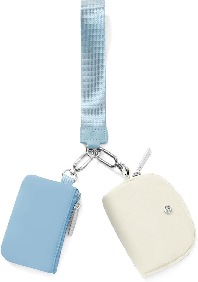 Mum's memory Mini Zip Around Wristlet Wallet for Women Dual Pouch Wristlet Portable keychain wallet Coin Purse Mini Women Coin Pocket (Light blue+White)