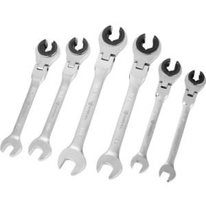 Anbull Ratcheting Combination Wrench with Open Flex head, 6PCS SAE Ratcheting Wrench Set with 180 Flex-head, 72 Gears Cr-V Steel Constructed