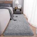 Rugs for Bedroom Long Plush 2x6 Feet Runner Rug for Living Room Ultra Soft Shaggy Carpet for Christmas Home Decor Fluffy Mat Faux Fur Rug for Bedside Nursery Kids Room College Drom, Grey